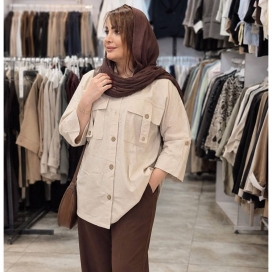 شومیز زنانه لینن جیب صلیبی کرم
