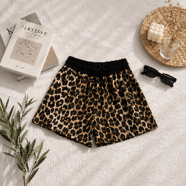 شورتک زنانه پلنگی رنگ قهوه ای