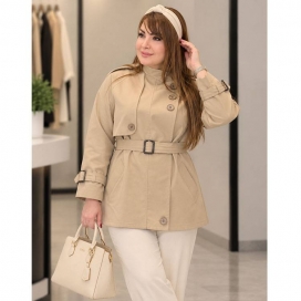 بارانی کتان یقه سه دکمه کرم