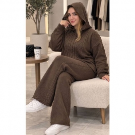 ست هودی و شلوار بافت قهوه‌ای تیره