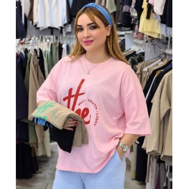 تیشرت باکسی زنانه چاپی صورتی
